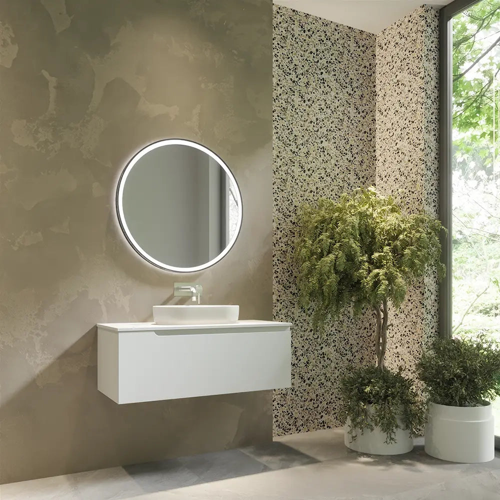 Mobile bagno sospeso 100 cm un cassetto bianco opaco con top  | Moor