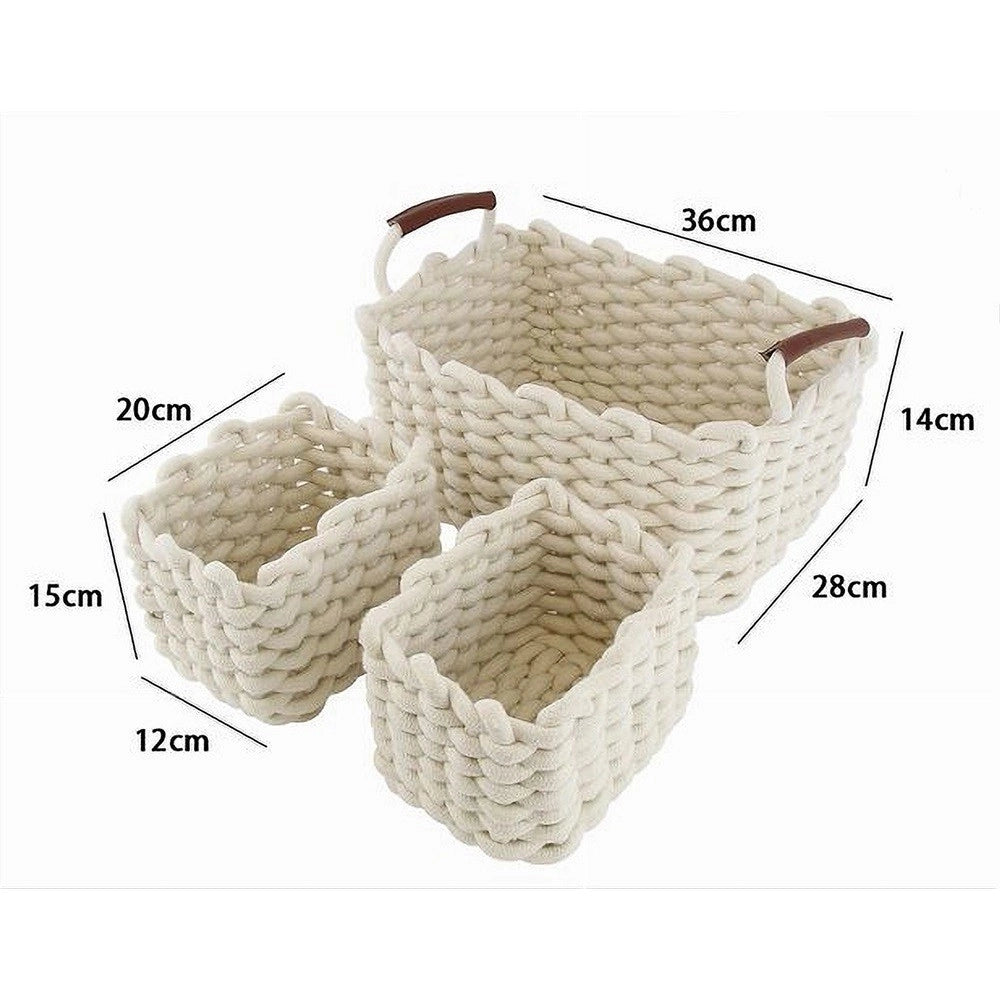 Trade Shop - Set 3 Cestini Intrecciati In Corda Cesto Portaoggetti Organizza Decora Casa 10634 -
