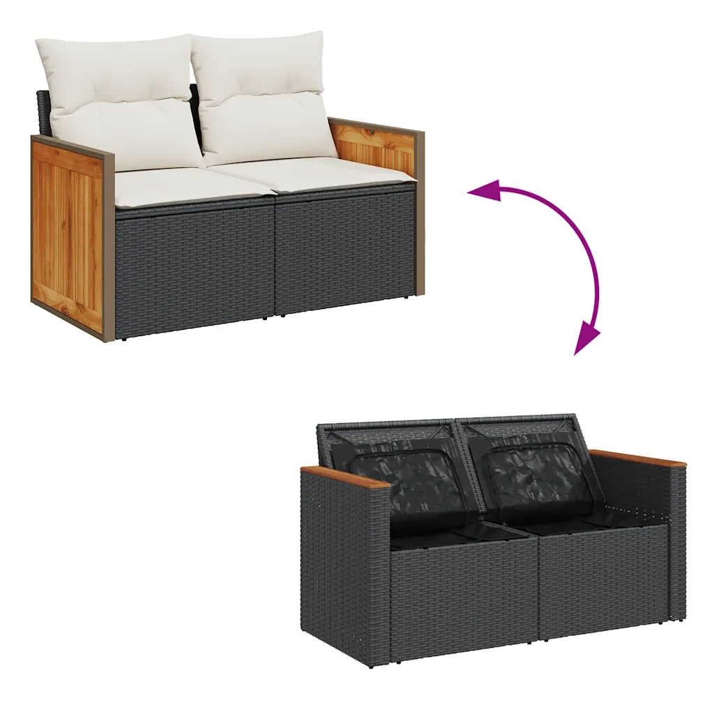 Set Divani da Giardino 9 pz con Cuscini Nero Polyrattan Acacia 3327745