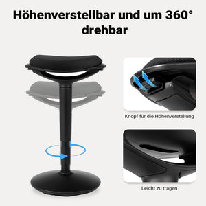 Sgabello sit stand nero, sgabello girevole regolabile in altezza fino a 70 cm, max 100 kg, sgabello ergonomico per casa, ufficio, officina