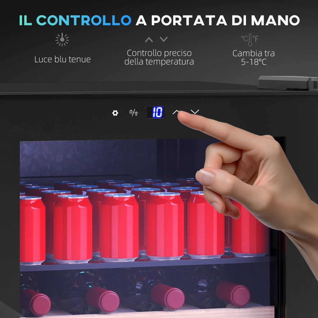 Cantinetta Frigo per Vino da 63L con Ripiani Regolabili per 16 Bottiglie e 25 Lattine, 43x45x74 cm, Nero