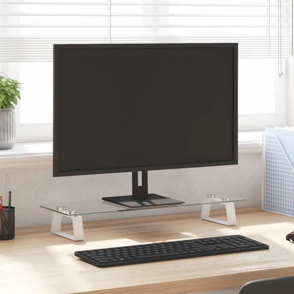 Supporto per Monitor Bianco 60x20x8cm Vetro Temperato e Metallocod mxl 133365