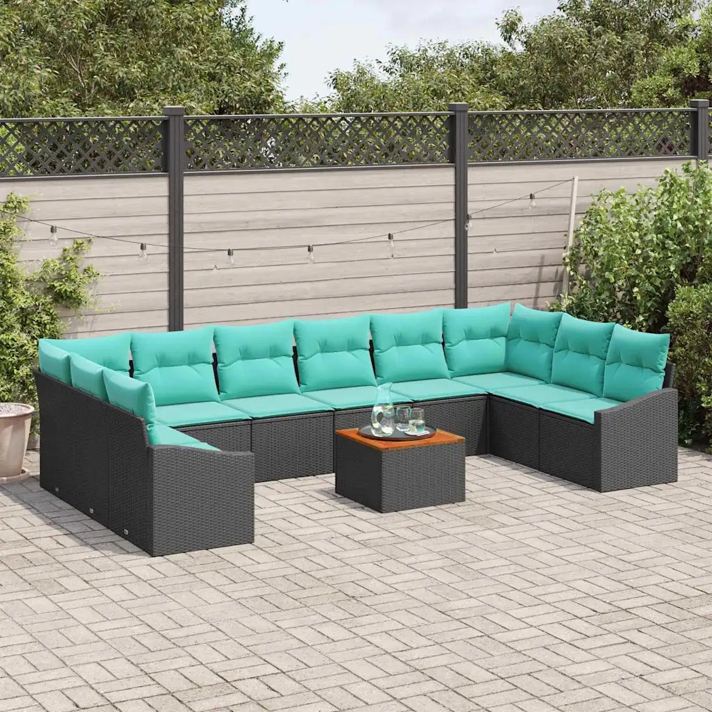 Set Divano da Giardino con cuscino 11 pcs Nero polyrattan