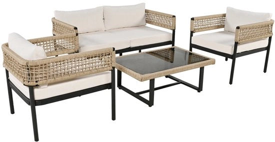 Set da Soggiorno - Articoli di Regolazione - Pannello in Vetro - 4 Pezzi - Cornice in Plastica