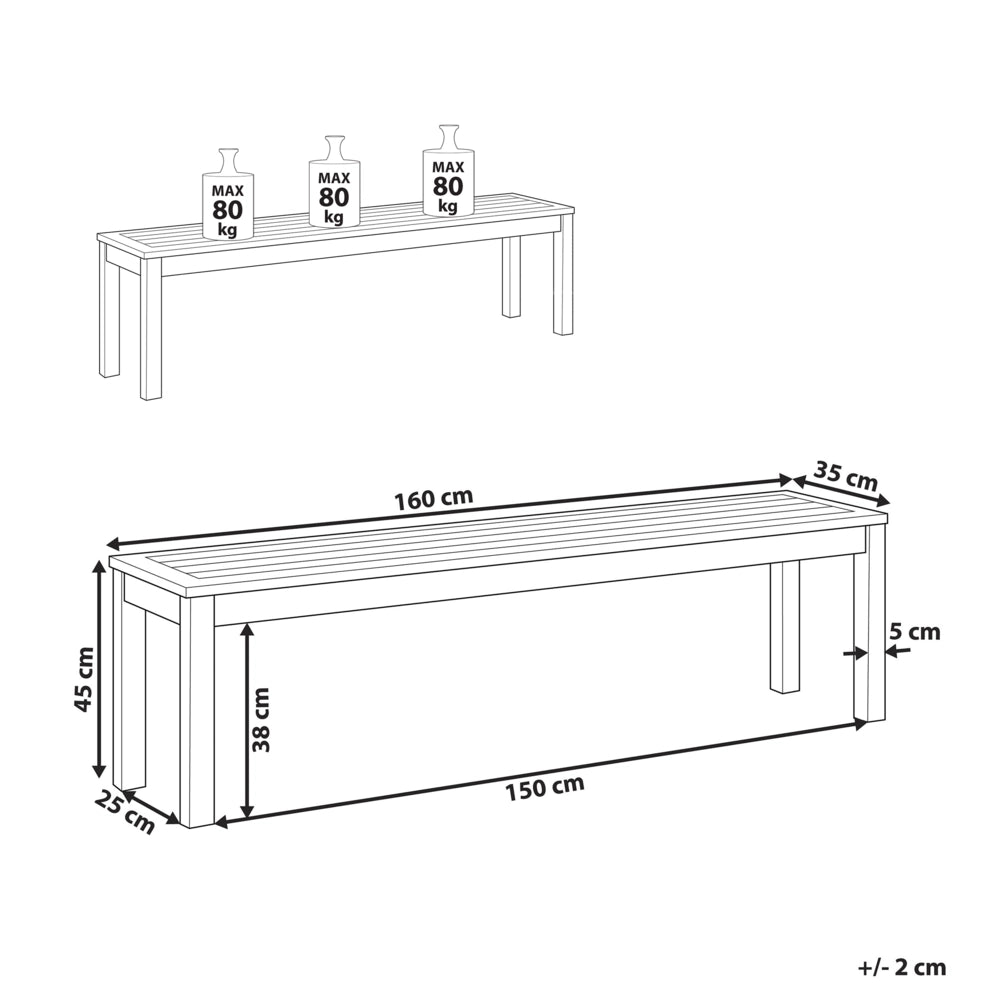 Panchina da Giardino Rustica in Solido Legno di Eucalipto Naturale 160 cm