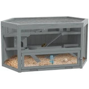 Gabbia per Criceti, 3 Piani, Vassoio Removibile, Legno e Metallo, 115x60x55 cm, Grigio