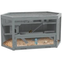 Gabbia per Criceti, 3 Piani, Vassoio Removibile, Legno e Metallo, 115x60x55 cm, Grigio