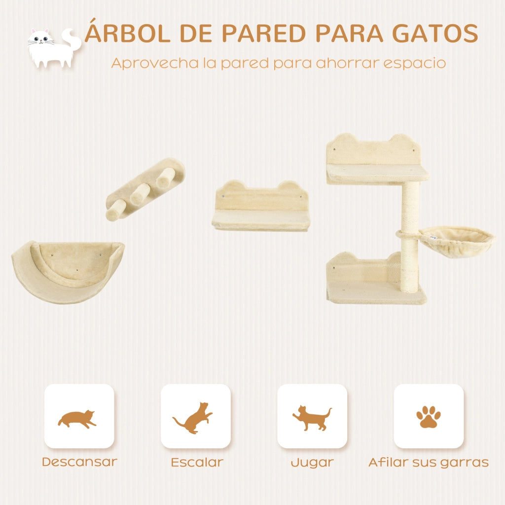Set Arrampicata Parete per Gatti 4 Pezzi con Amaca Nido Piattaforme ¨C Xylo ¨C Beige