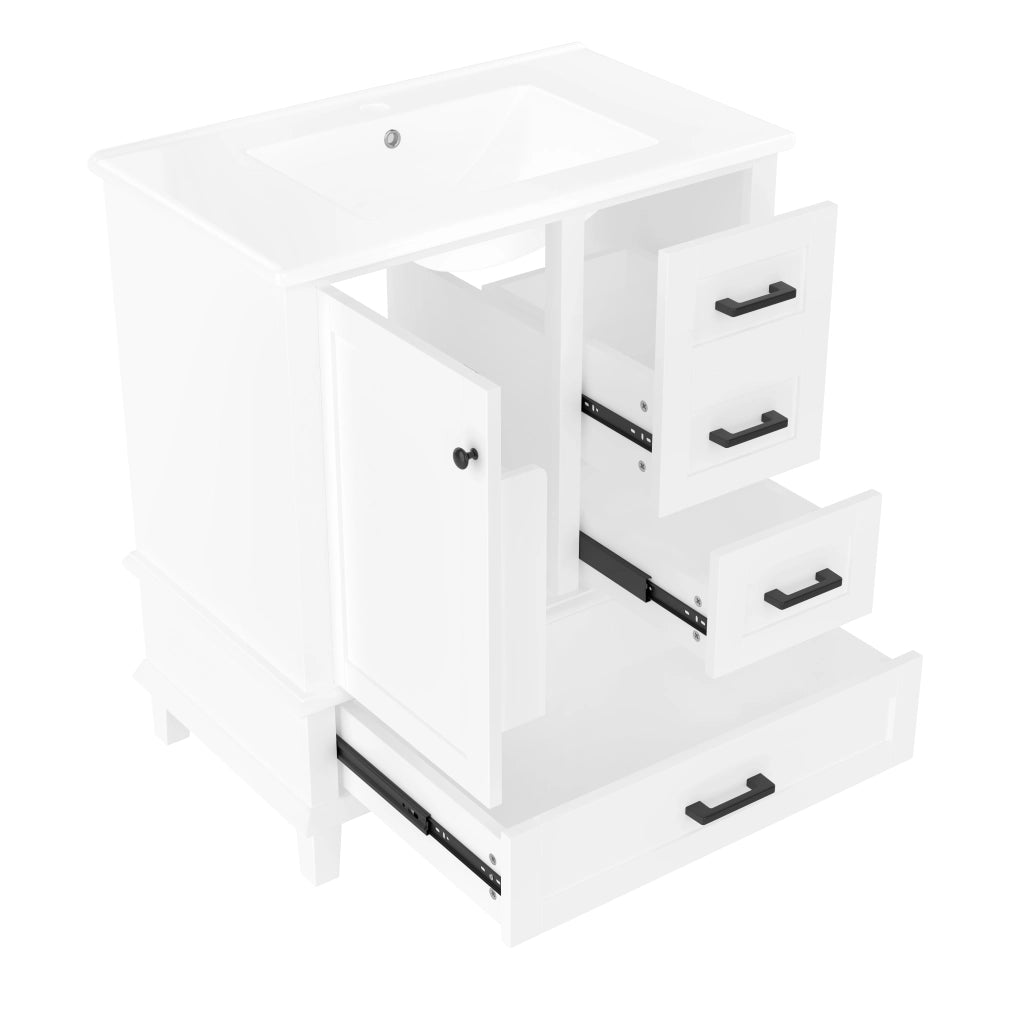 Mobile lavabo da bagno freestanding 76x46x83,5 cm bianco con lavabo in ceramica integrato, 3 cassetti silenziosi e vano con ripiano