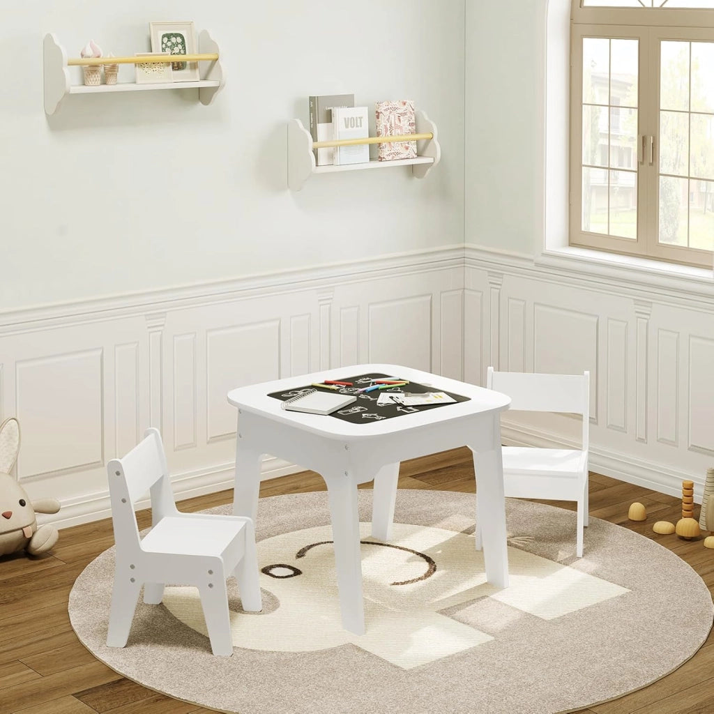 Tavolino per Bambini con Sedie, Set di Tavolo con Lavagna e Contenitore, Mobile per Cameretta dei Bambini, Asilo, Scuola Materna, Piano Ribaltabile