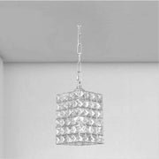 Trade Shop - Lampadario Sospeso Rettangolare Con Cristalli Lampada Luce E27 Argento 32330 -