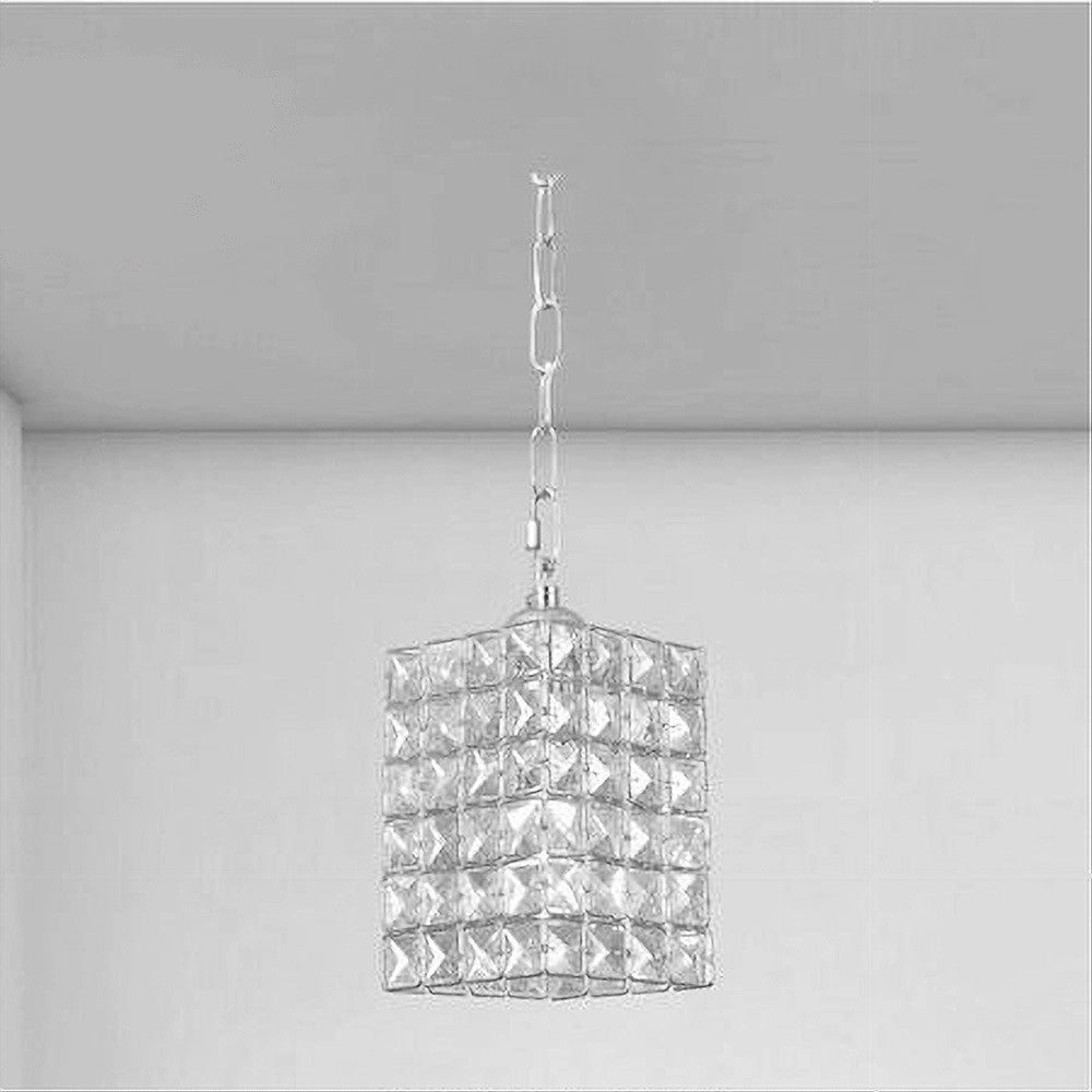 Trade Shop - Lampadario Sospeso Rettangolare Con Cristalli Lampada Luce E27 Argento 32330 -