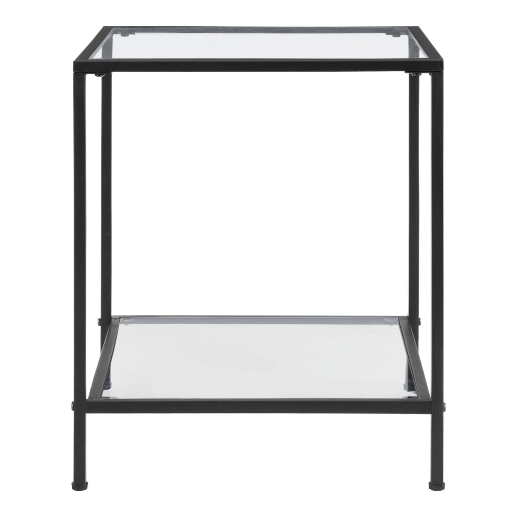 Tavolino da Divano (AxLaxP): 55 x 45 x 45 cm Tavolino Basso da Salotto/Soggiorno/Camera da Letto - Ripiani di Vetro Temperato e Telaio Nero in Acciaio