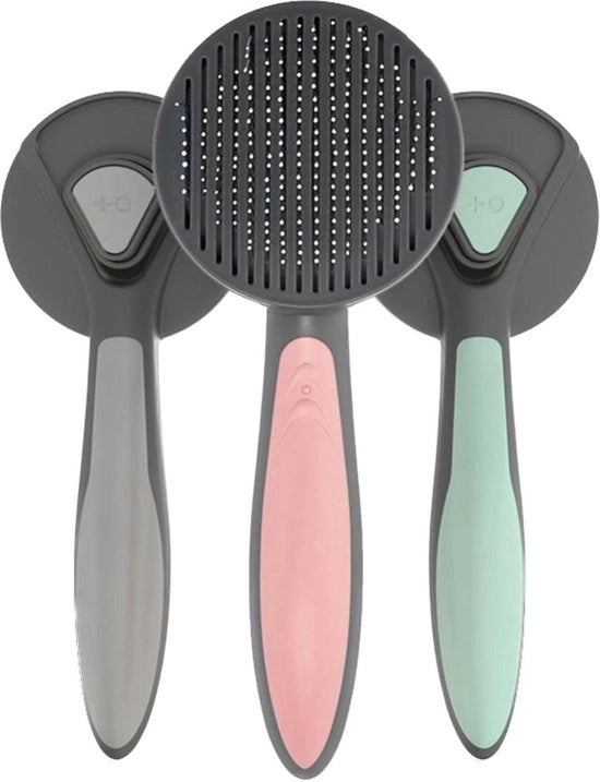Borsetto per cani e gatti con setole per pelo corto, medio e lungo, autoigienizzante, lavabile, con pettine per gatti robusto - rosa
