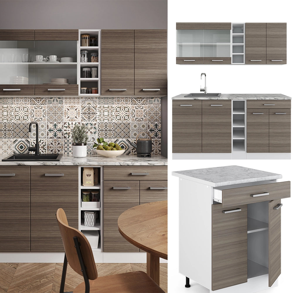 Vicco Cucina completa Grigio prezioso/bianco 160 cm , PL Marmo