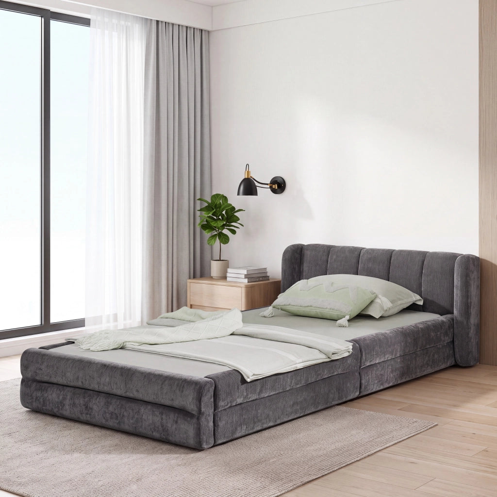 Letto singolo 90x200 cm in ciniglia; Dark Gray