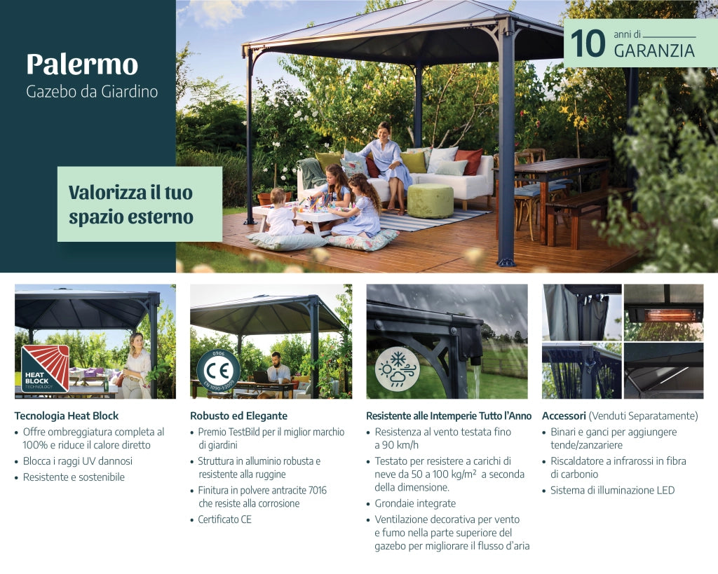 Canopia Palermo Gazebo in Alluminio 3.6X3.6 m