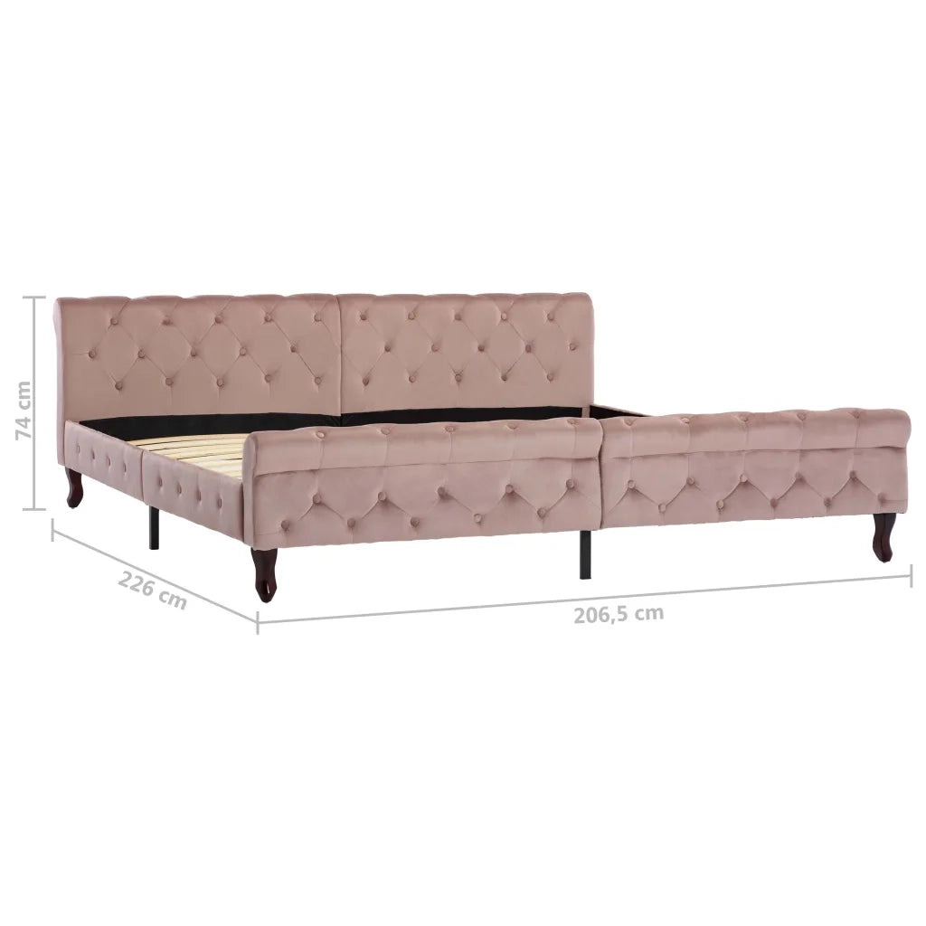 Letto matrimoniale | Letto per adulti | Giroletto Rosa in Velluto 200x200 cm