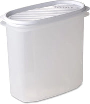 Contenitore di vetro, vuoto, capacità 2 litri, coperchio in gomma flessibile, BPA-free, adatto per forno a microonde e lavastoviglie, bianco. Dimensioni: 18,4 x 9,7 x 17,8 cm