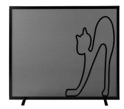 Parascintille per Camino a 1 Anta Design Gatto 60x50 cm in Ferro Verniciato Grigio Martellato