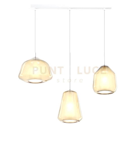 SOSPENSIONE BIANCO 3 LUCI RETTANGOLARE VETRI ALPHA + BETA + GAMMA AMBRA 1176BI-S3 R ABG-AM