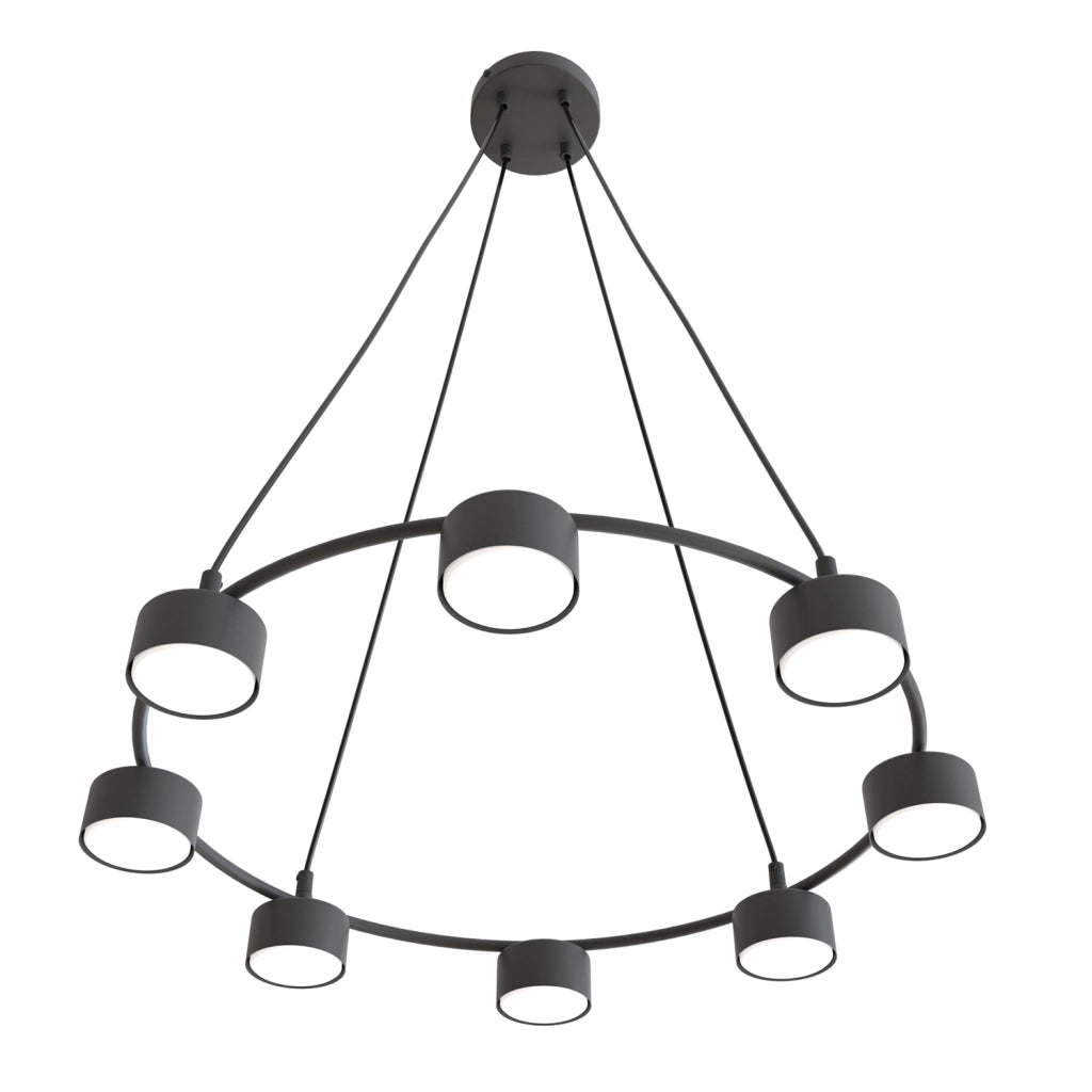 Lampadario Moderno 8 Luci Ondurguosh In Acciaio Nero Ad Anello E Cilindri