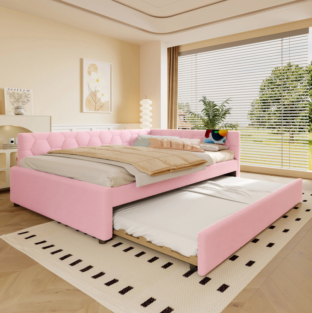 Daybed rosa 140x200 cm con letto estraibile, USB e luce