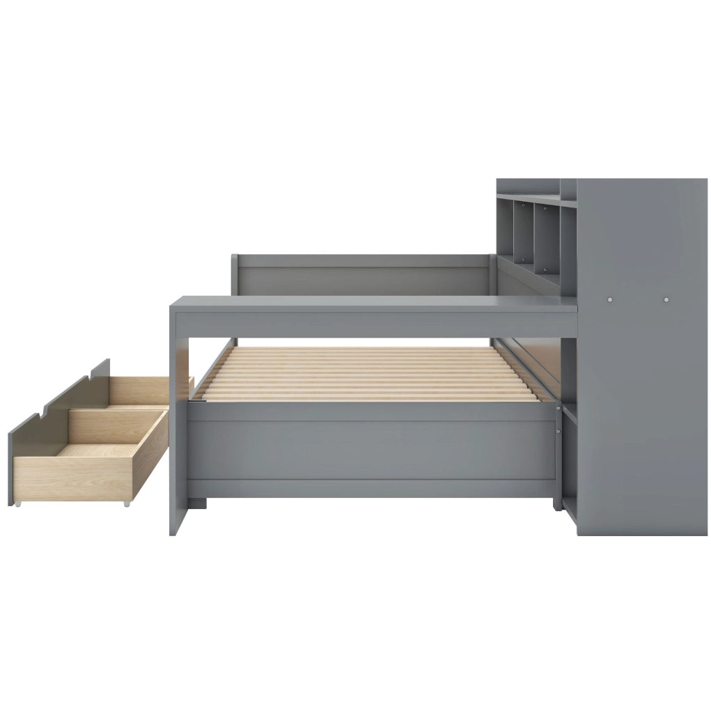 Letto con scrivania, contenitori e ricarica integrata, 90 x 200 cm, grigio