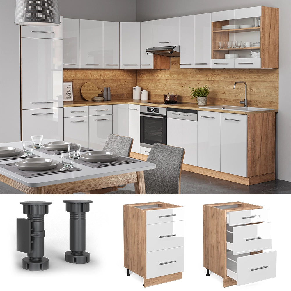 Mobiletto base per cucina Fame-Line Bianco lucido/Rovere dorato 50 cm, PL Rovere Vicco