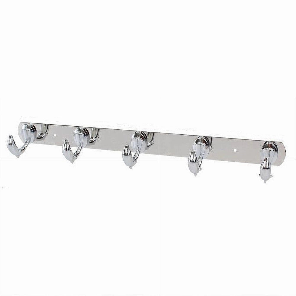 Trade Shop - Appendino Con 5 Ganci A Delfino Parete Multiuso Acciaio Viti 45 X 7.5 Cm 52180 -