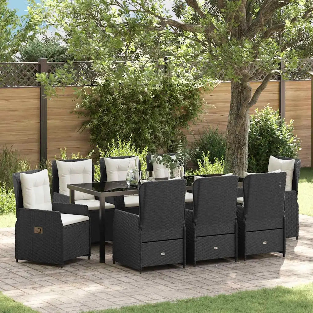 Set da Pranzo per Giardino 9 pcs Nero polyrattan 3380945