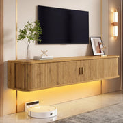 Mobile TV da parete, finitura effetto legno, illuminazione a LED regolabile tramite app, materiale MDF, colore del legno grezzo
