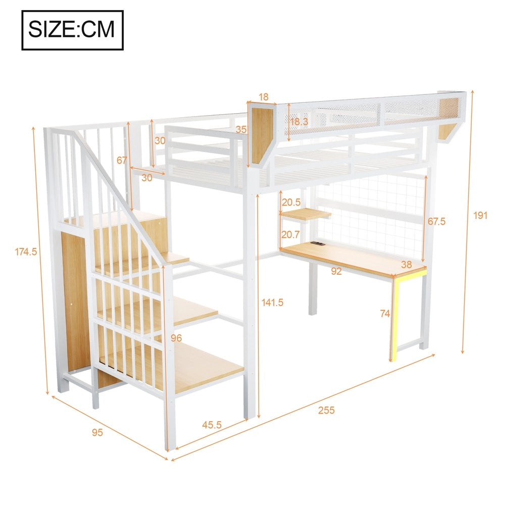 Letto a Soppalco con Scrivania ¨C Xylo ¨C Metallo, LED, Bianco, 90x200
