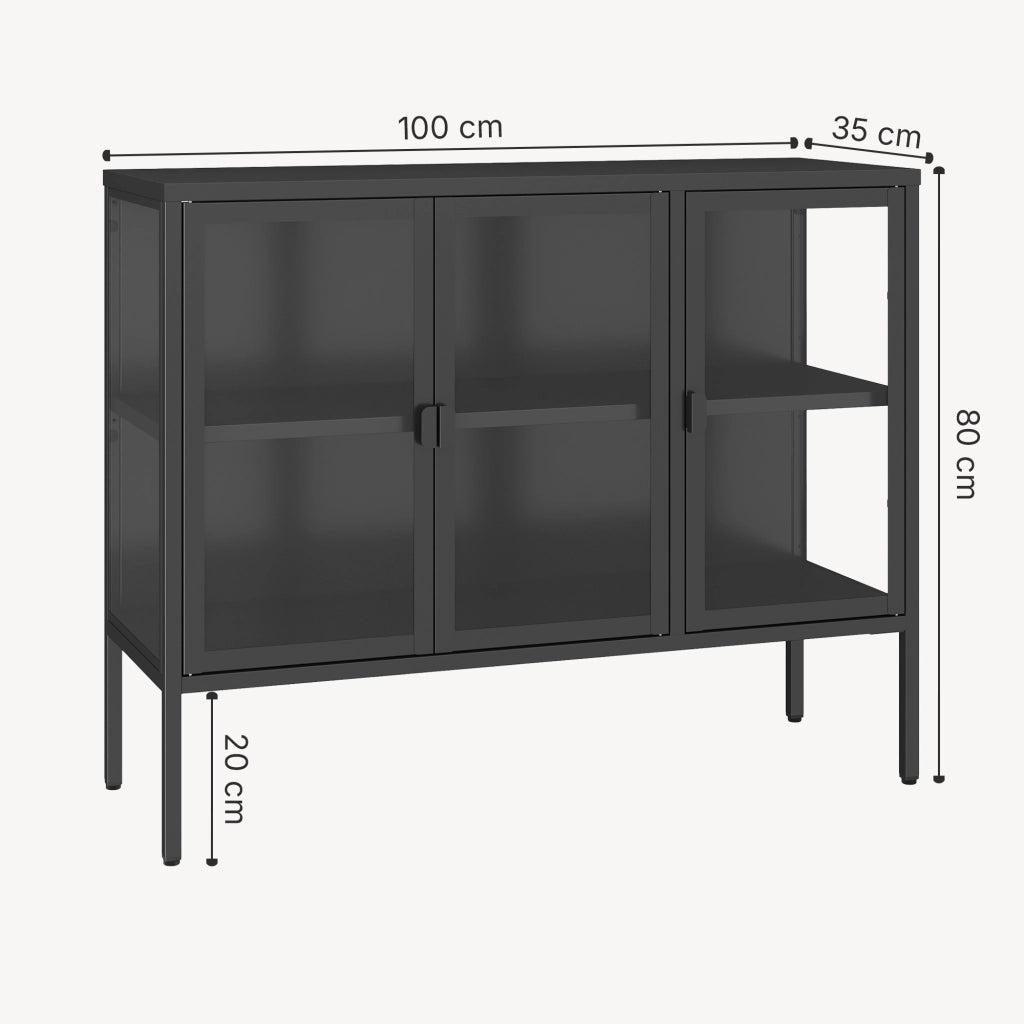 Armadietto con Vetrina Borshavisa Credenza con 3 Ante in Vetro 80x100x35 cm [en.casa]