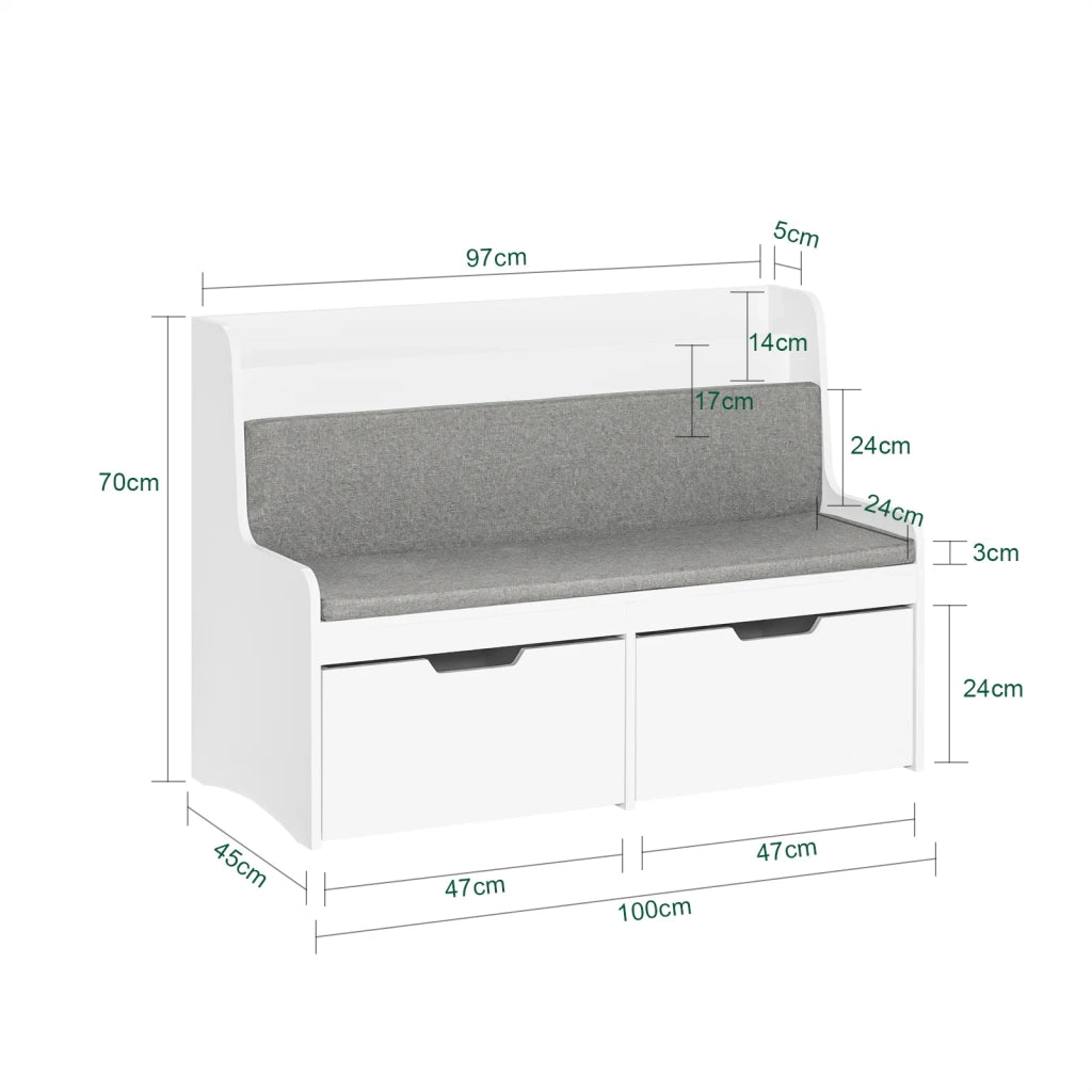 Panca Per Bambini Con Libreria Scatola Portaoggetti Con Ruote Panca Per Scarpe Con Cuscino Sedile Bianco 100x45x70cm KMB66-W SoBuy