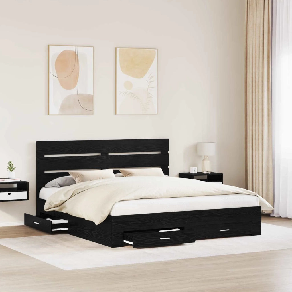 Struttura del letto Rovere Nero 180 x 200 cm Legno multistrato 3411944
