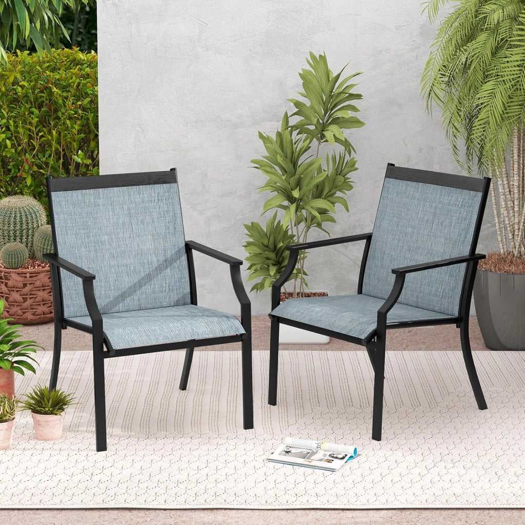 Set di 2 sedie da giardino con schienale alto, sedia in tessuto, sedia da esterno, sedie da sala da pranzo per patio, carico 150 kg, per terrazza, balcone, spiaggia, feste (blu)