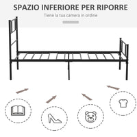 Struttura Letto Singolo 90x200 cm in Acciaio con Doghe Integrate Nero