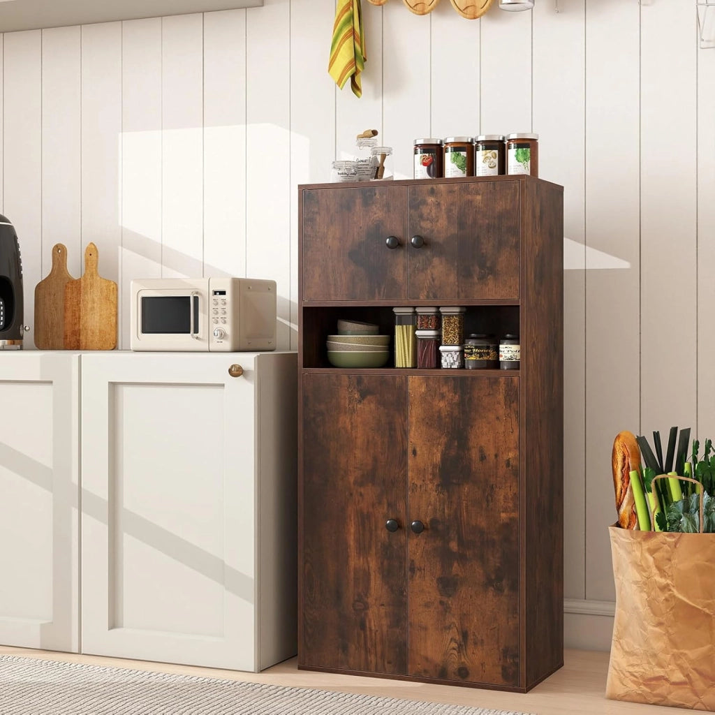 Libreria Verticale a 3 Ripiani, Libreria Chiusa con Ante e Ripiano Aperto, Mobile Soggiorno con Ripiano Regolabile a 5 Livelli, per Studio, Camera da Letto, Bagno, 54 x 30 x 111 cm (Marrone)