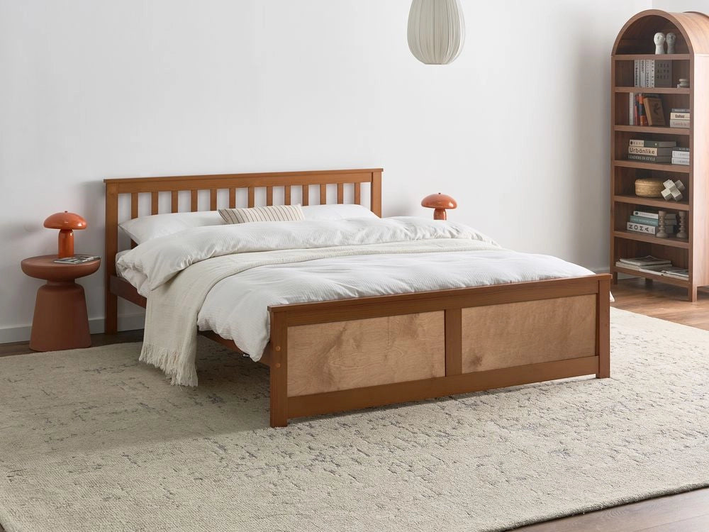 Letto matrimoniale in pino MDF con rete a doghe 160 x 200 cm in marrone stile minimalista scandinavo