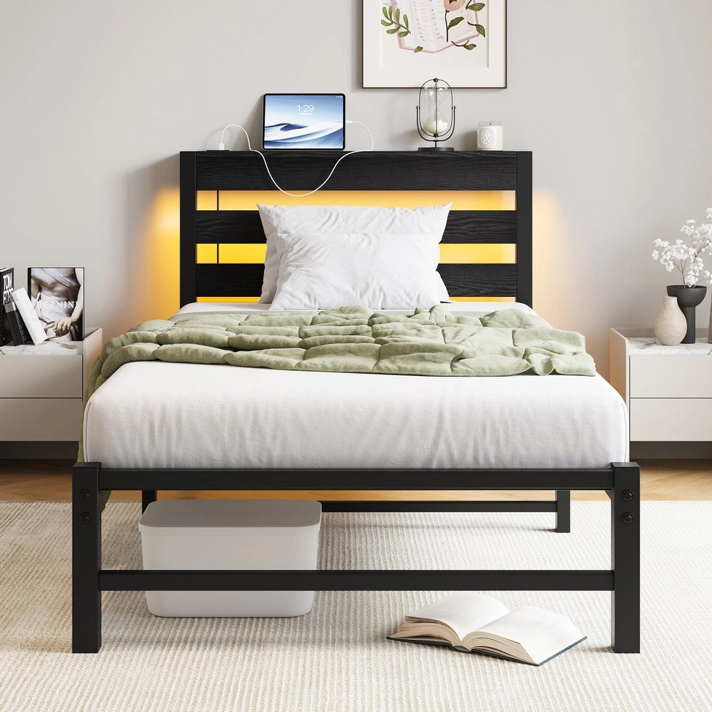 Letto Contenitore in Metallo con LED e USB ¨C MINIMAL ¨C 90x200