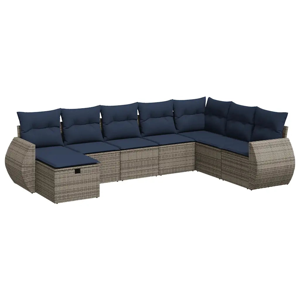 Set Divano da Giardino 8 pz con Cuscini Grigio in Polyrattan