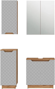 Set di mobili da bagno Lotta, Rovere/grigio con struttura in piastrelle, 4 parti