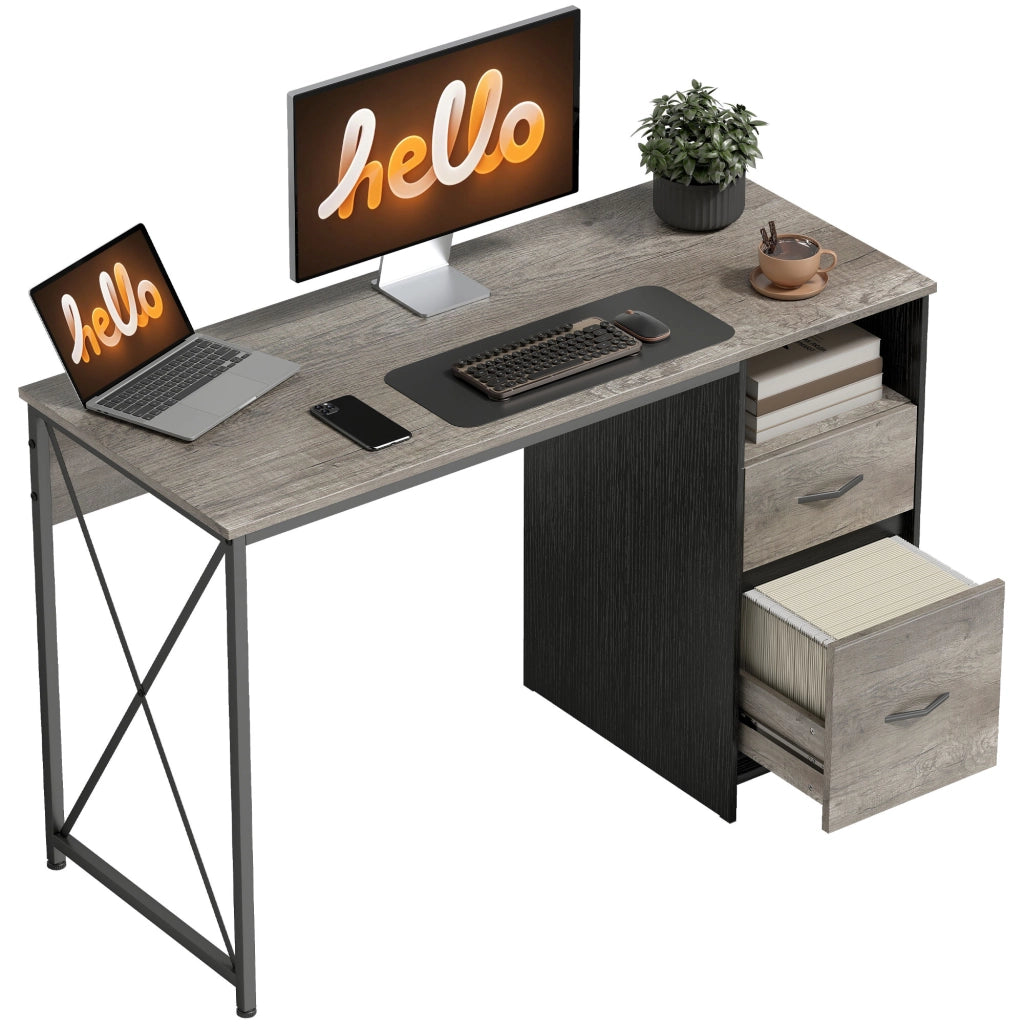 Scrivania da Ufficio con 2 Cassetti ¨C zephmum ¨C Grigio 120x50x75 cm