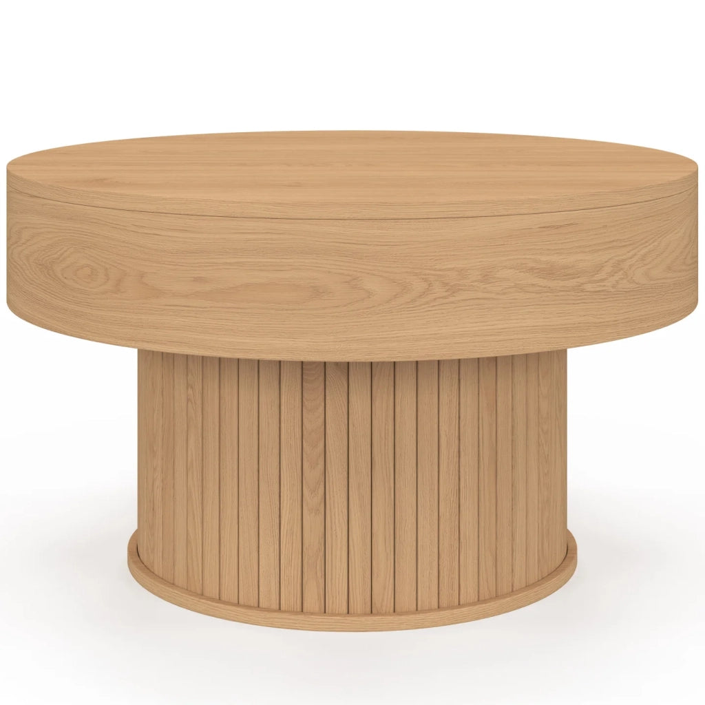 IDMarket - Tavolino rotondo alzabile JULIETTE 70 cm con doghe in legno color rovere