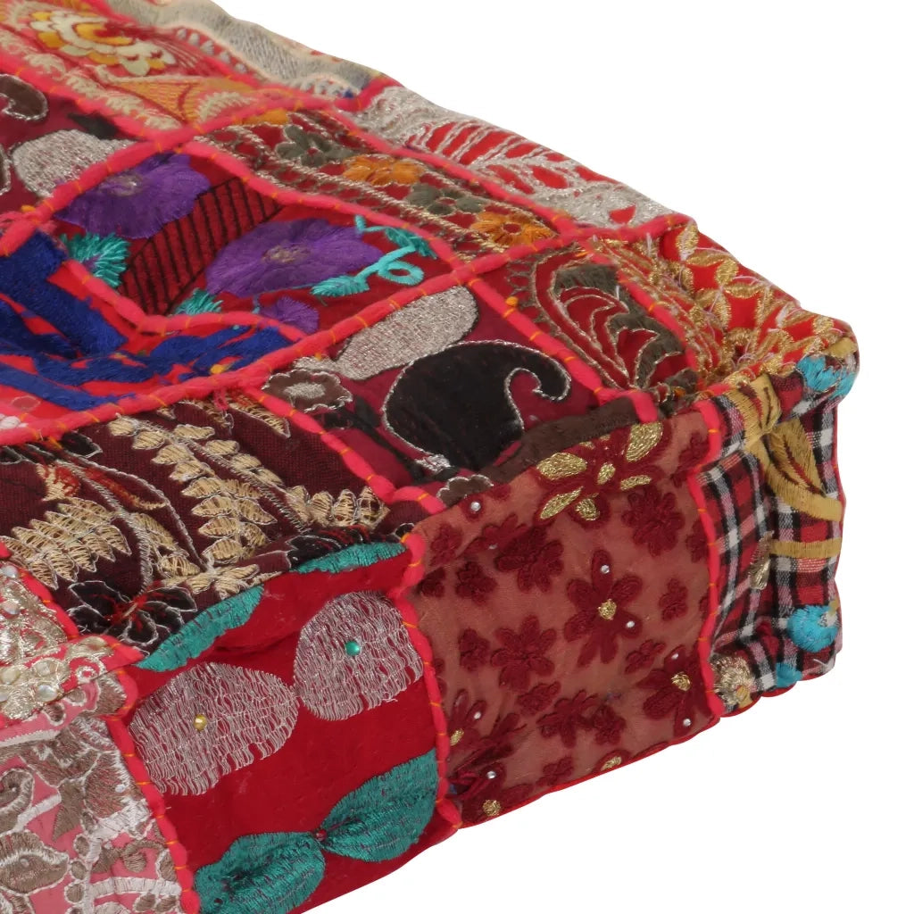 Pouf Patchwork in Cotone Fatto a Mano Quadrato 50x50x12cm Rosso 246575