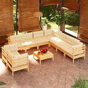 Set Divani da Giardino 10 pz con Cuscini Crema Massello di Pino cod mxl 41359