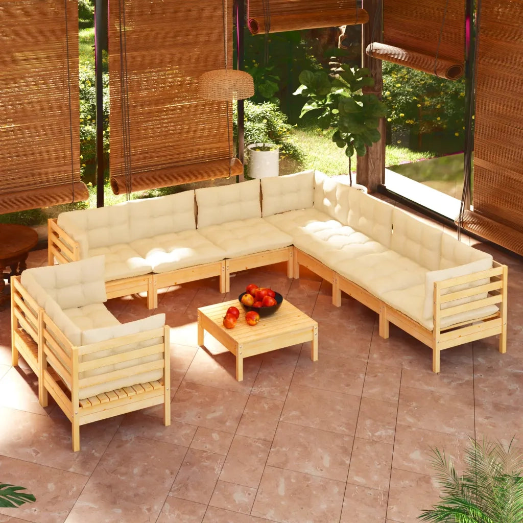 Set Divani da Giardino 10 pz con Cuscini Crema Massello di Pino cod mxl 41359