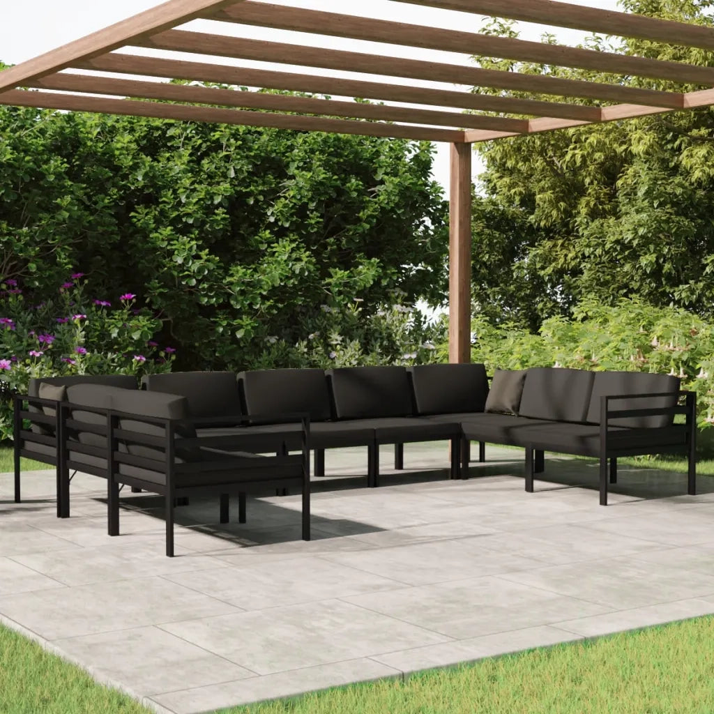 Set Divani da Giardino 9 pz con Cuscini in Alluminio Antracite cod mxl 35816