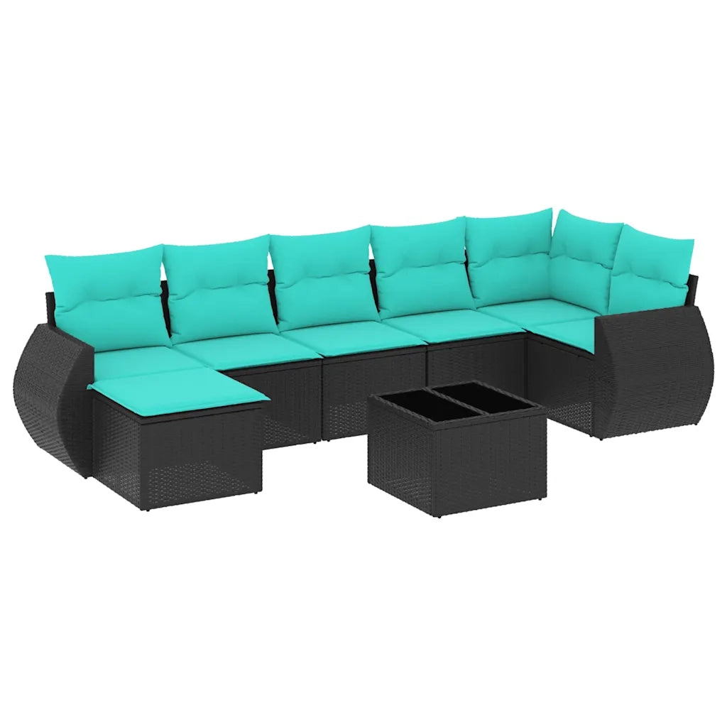 Set Divani da Giardino 8 pz con Cuscini Nero in Polyrattan 3221686